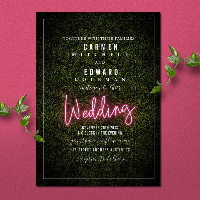 Neon Sign Boxwood Wedding Invitation (Creator Uploaded)