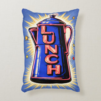 Neon Sign, Coffee Pot, Lunch, POP Art Style Decorative Cushion