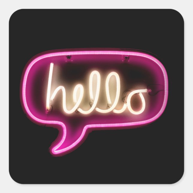 neon sign hello square sticker (Front)