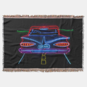 Neon Sign Hotrod Auto Car Throw Blanket Home Decor