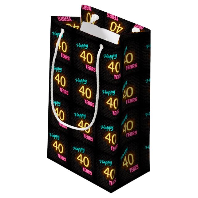 Neon sign on brick for 40th birthday small gift bag (Back Angled)