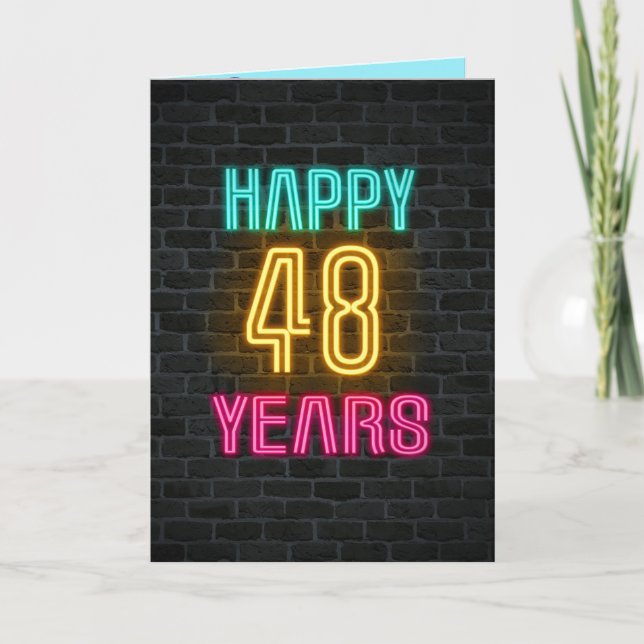 Neon sign on brick for 48th birthday card (Front)