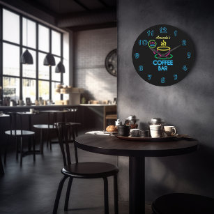 Neon Sign Personalised Coffee Bar Large Clock