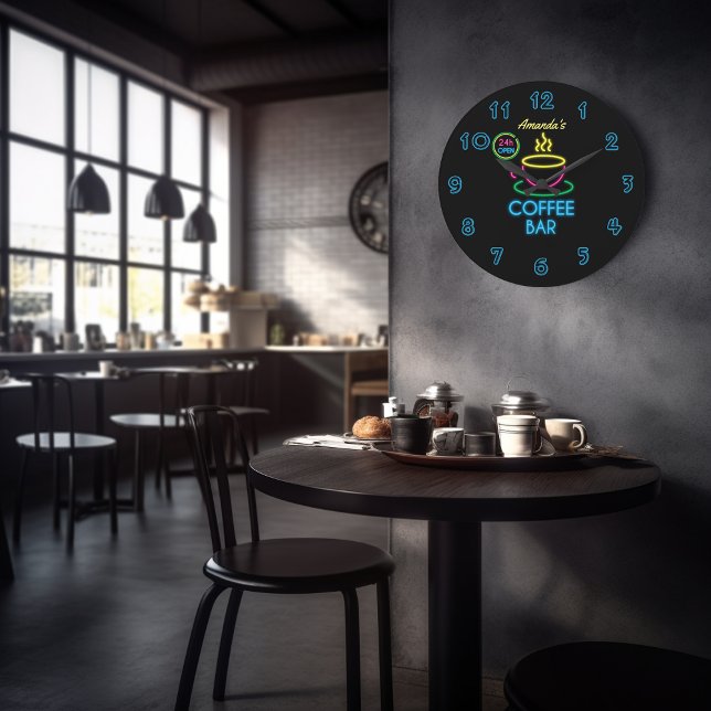 Neon Sign Personalised Coffee Bar Large Clock (Creator Uploaded)