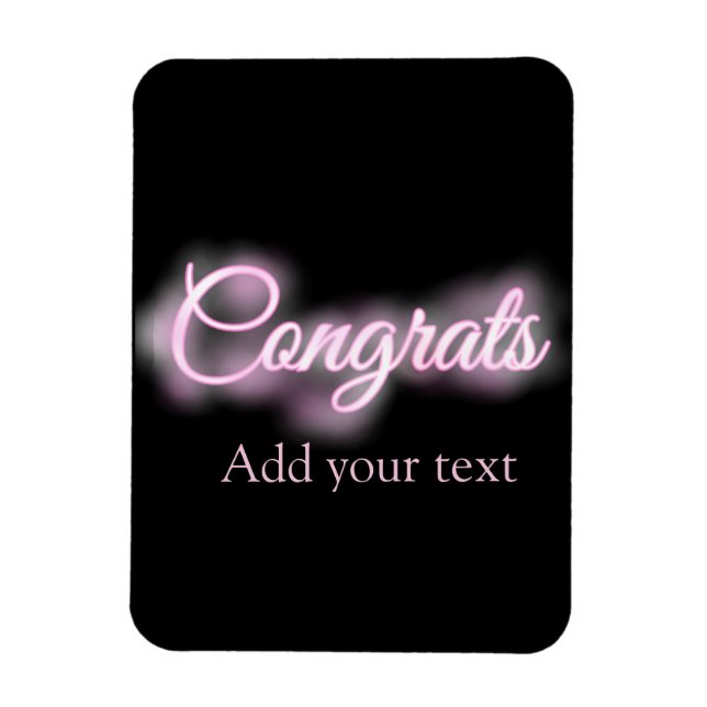 Neon sign pink congrats add text retro 90s revival magnet (Vertical)