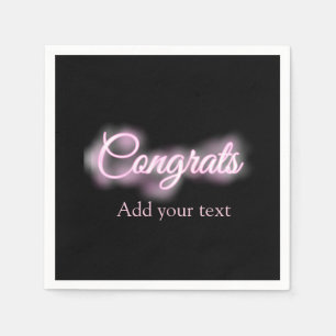 Neon sign pink congrats add text retro 90s revival napkin