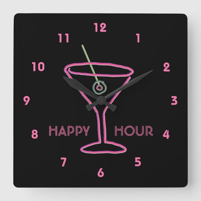 Neon Sign Retro Martini Customisable Wall Clock (Front)