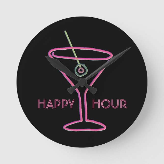 Neon Sign Retro Martini Customisable Wall Clock (Front)