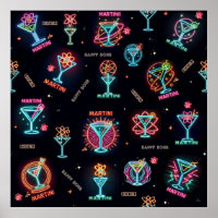 Neon Sign Space Age Atomic Martini Cocktails Print