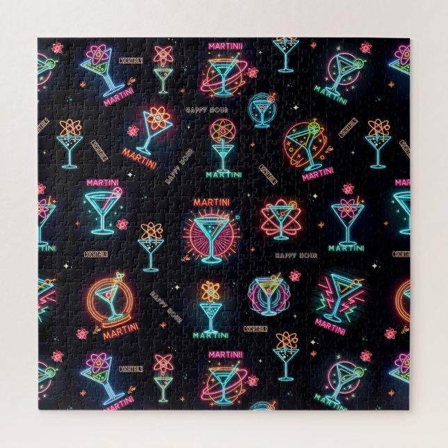 Neon Sign Space Age Atomic Martini Cocktails Print Jigsaw Puzzle (Vertical)