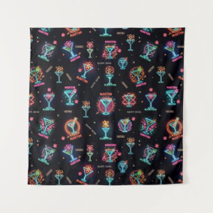 Neon Sign Space Age Atomic Martini Cocktails Print Tapestry