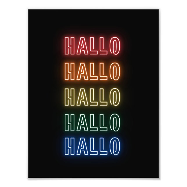 Neon Sign Style Hallo Repeating Rainbow Print (Front)