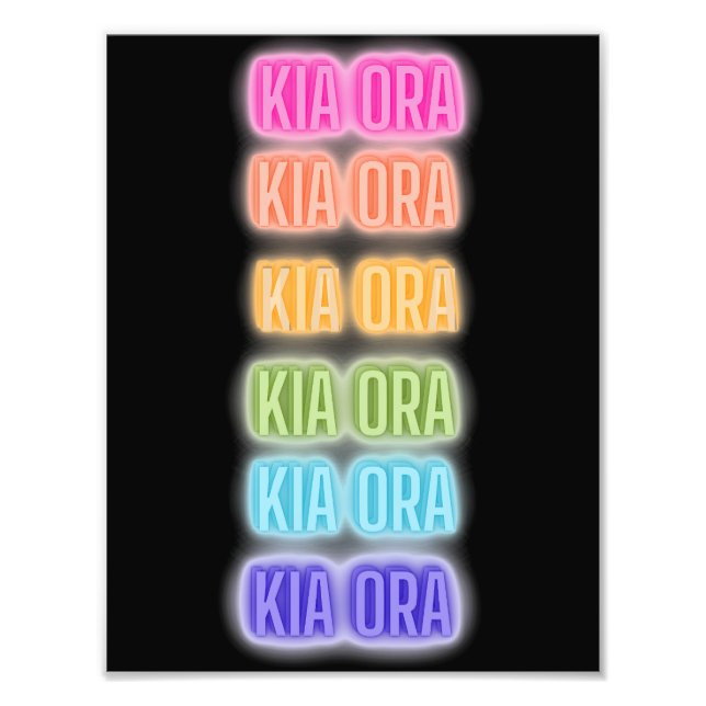 Neon Sign Style Kia Ora Repeating Rainbow Print (Front)