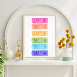 Neon Sign Style Namaste Repeating Rainbow Print