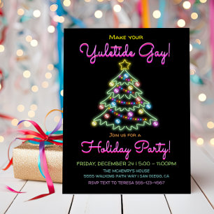 Neon Sign Yuletide Gay Holiday Christmas Party Invitation
