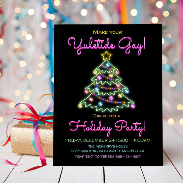 Neon Sign Yuletide Gay Holiday Christmas Party Invitation (Creator Uploaded)