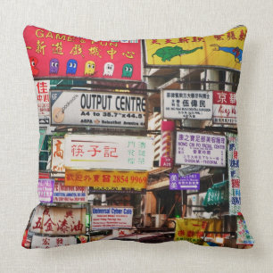 Neon signs in the streets of Hong Kong Cushion