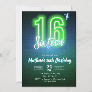Neon sixteenth birthday Invitation
