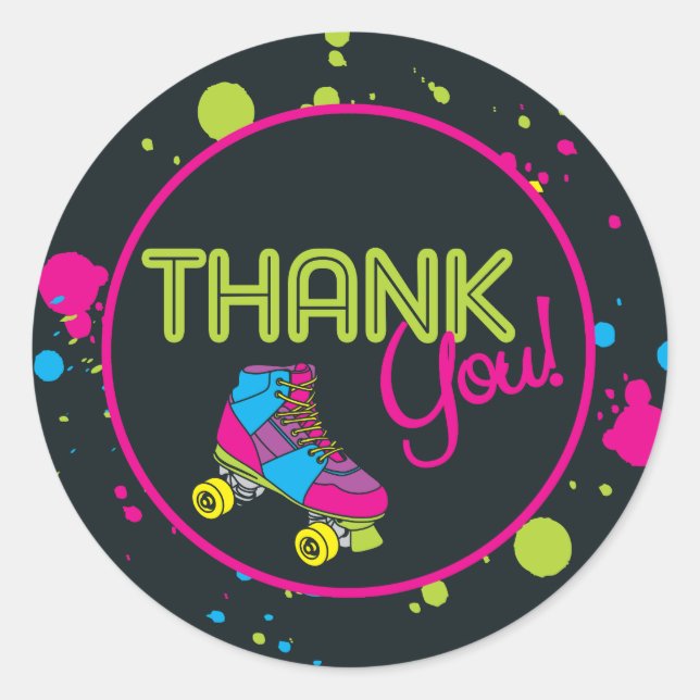 Neon Skate Party Thank You Stickers (Front)