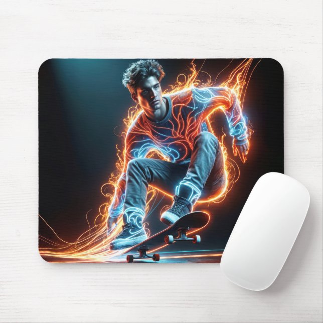 Neon Skateboarder Mouse Pad (With Mouse)