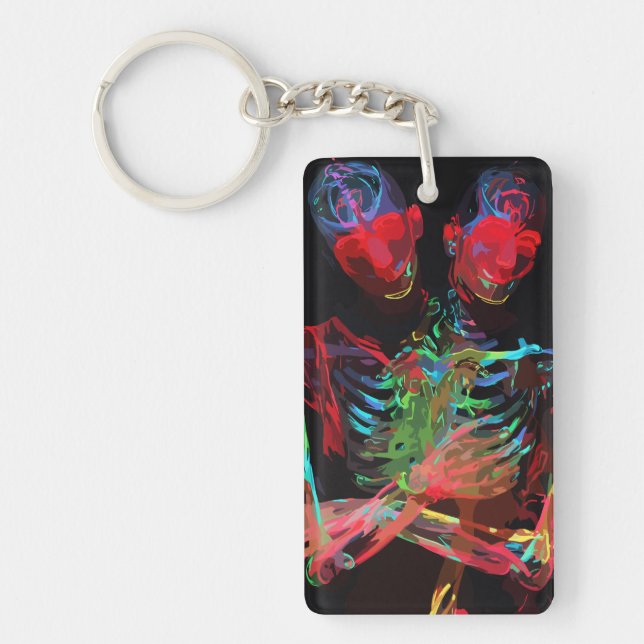 Neon Skeleton Embrace Art Fusion Key Ring (Front)