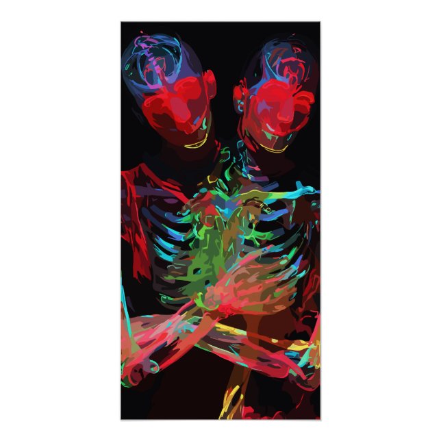 Neon Skeleton Embrace Art Fusion Poster (Front)