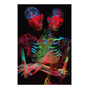 Neon Skeleton Embrace Art Fusion Poster