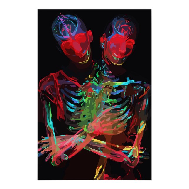 Neon Skeleton Embrace Art Fusion Poster (Front)