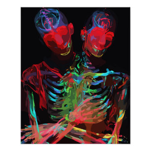Neon Skeleton Embrace Art Fusion Poster