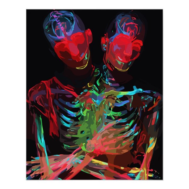 Neon Skeleton Embrace Art Fusion Poster (Front)