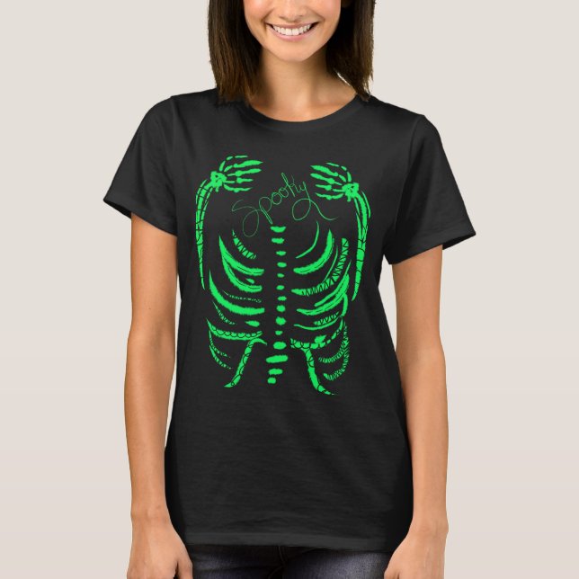 Neon Skeleton Green Spooky Hand Drawn  T-Shirt (Front)