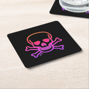 Neon Skull black paper drink coasters