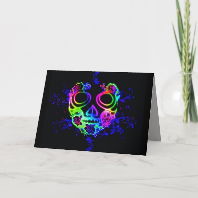 Neon skull face greeting card (Front)