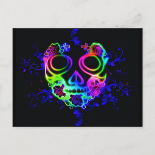 neon skull face postcard