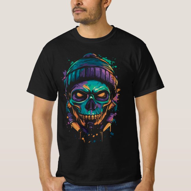 Neon Skull: Graffiti Glow T-Shirt (Front)