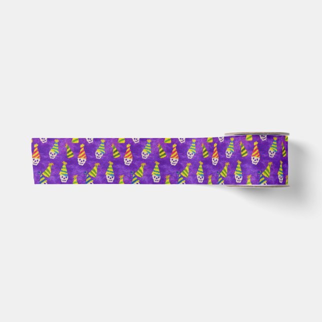 Neon Skull Party Cone Pattern Satin Ribbon (Front)
