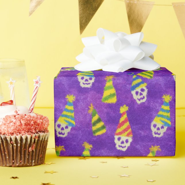 Neon Skull Party Cone Pattern Wrapping Paper (Birthday Party)
