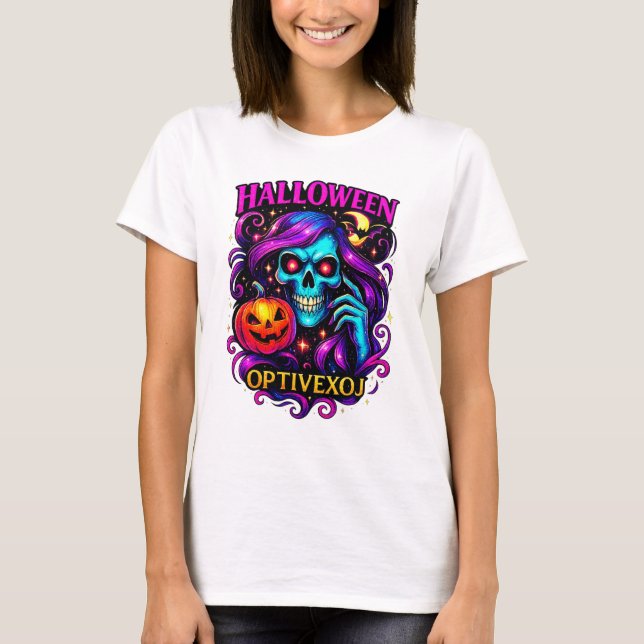  Neon Skull & Pumpkin Vibrant Spooky Costume  T-Shirt (Front)