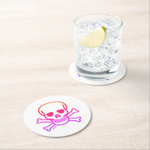 Neon Skull white round paper drink coasters
