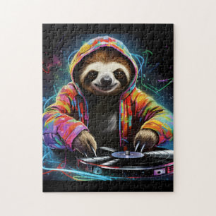 Neon Sloth DJ Retro Cool Jigsaw Puzzle