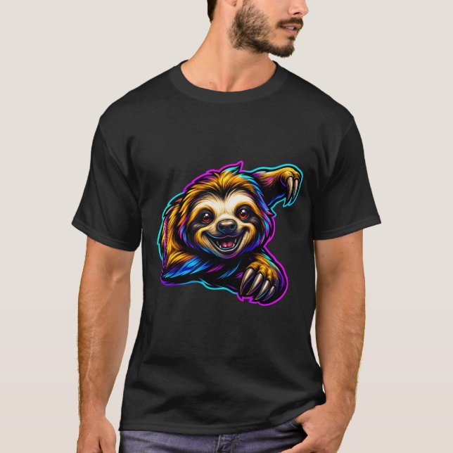 Neon Sloth Vibes – Chill & Colourful Animal T-Shir T-Shirt (Front)