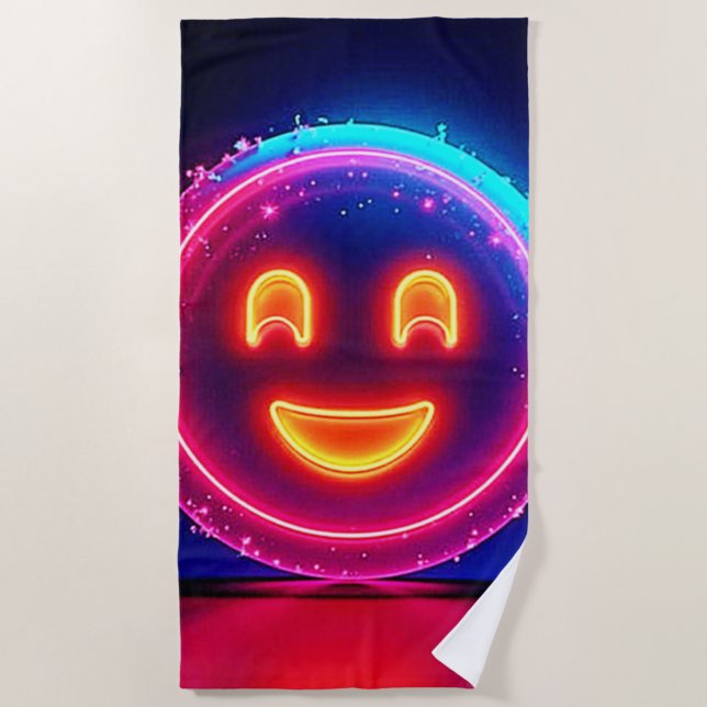 Neon Smile: Bright Happy Glow Design Beach Towel (Front)