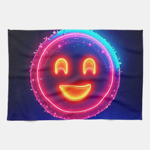 Neon Smile: Bright Happy Glow Design Tea Towel