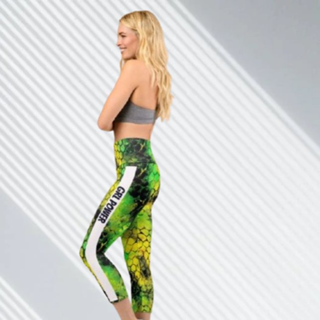 Neon Snake GRL Power  Capri Leggings (Embrace your strength and style with Neon Snake GRL Power Capri Leggings by Brett Designs)