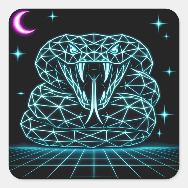 Neon Snake Synthwave - Retro Viper Strike Square Sticker (Front)