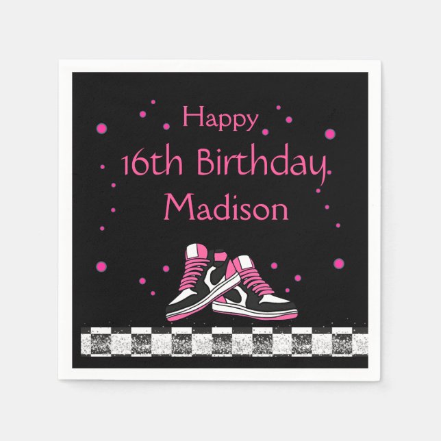 Neon Sneaker Birthday, Glitter  Napkin (Front)