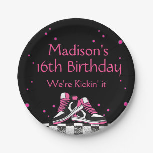 Neon Sneaker Birthday, Glitter Paper Plate