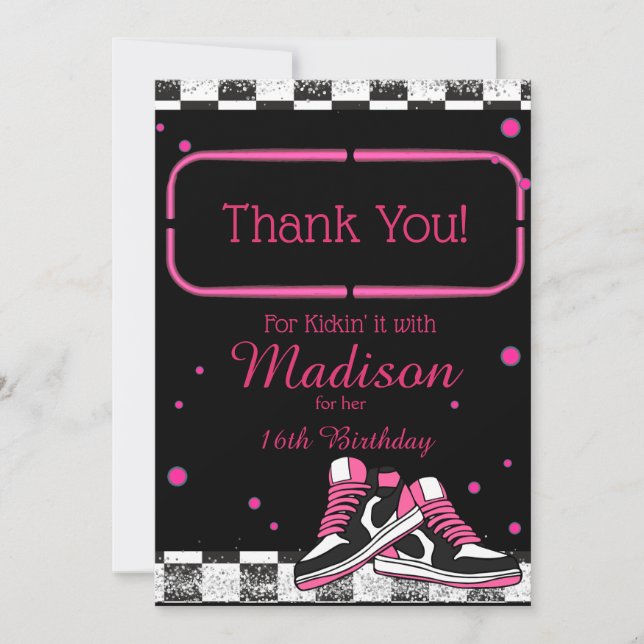 Neon Sneaker Birthday, Glitter Thank You Card (Front)