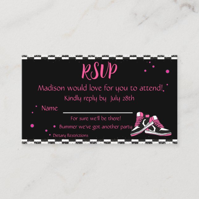 Neon Sneaker Birthday RSVP, Any Age, Business Card (Front)