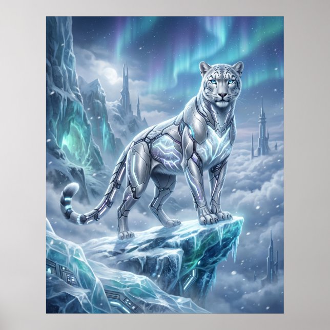 Neon Snow Leopard Glacier Spire Poster (Front)